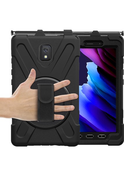 Samsung Galaxy Tab Active 3 Pc Silikon Kalem Yuvası El BANDI 360°DÖNEBILEN T570 T575 T575N T577 SIYAH Tablet Kılıfı (Yurt Dışından)