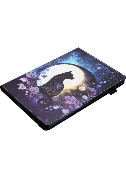 Seashell Digital Darbeye Dayanıklı Tablet Kılıfı Pu Deri Tablet Standı Kılıf Samsung Galaxy Tab A7 10.4 (2020/2022) Desen Baskı Kartı Tutucu Tablet Kabuk-Ay Kedi (Yurt Dışından)