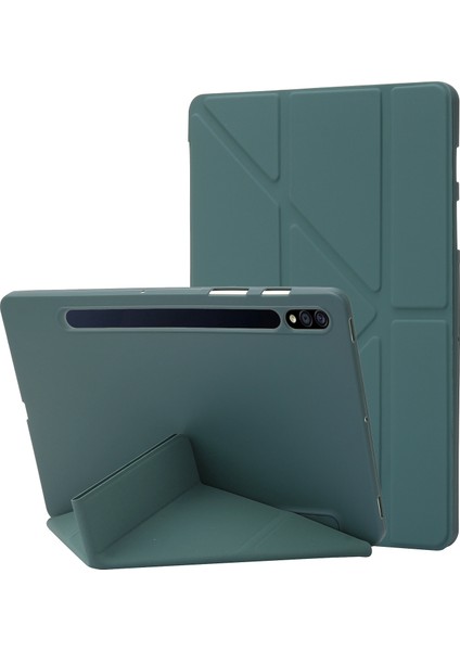 Seashell Digital Samsung Galaxy Tab S8 V Katlama Standı Silikon Deri Otomatik Uyandırma uyku Fonksiyonu Tablet Kılıfı (Yurt Dışından)