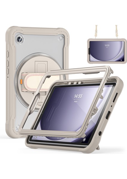 Samsung Galaxy Tab A9 El Kayışı Omuz Askısı Haki Tablet Kılıfı (Yurt Dışından)
