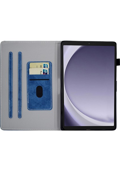 Samsung Galaxy Tab A9 Kumaş Doku Kart Yuvaları Deri Tablet Kılıfı (Yurt Dışından)