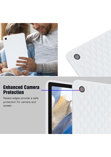 Samsung Galaxy Tab A8 10.5 (2021 2022) X200 Eşkenar Dörtgen Desenli Düşmeyi Önleyici Yumuşak Tpu Arka Beyaz Tablet Kılıfı (Yurt Dışından)