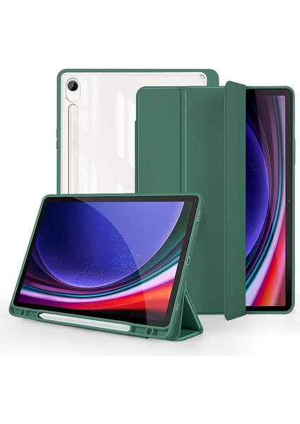 Samsung Galaxy Tab S9 Koruyucu Üç Katlı Stand Pc Tpu Pu Şeffaf Arka Çevirin Gece Yarısı Tablet Kılıfı (Yurt Dışından)