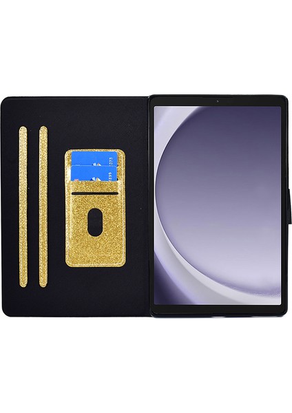 Samsung Galaxy Tab A9 Parıltılı Pu Deri Kart Yuvaları Standı Koruyucu Tablet Kılıfı (Yurt Dışından)