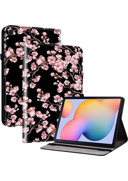 Samsung Galaxy Tab S6 Lite (2020 2022 2024) Desen Baskı Kart Yuvaları Standı Erik Çiçeği Tablet Kılıfı (Yurt Dışından)
