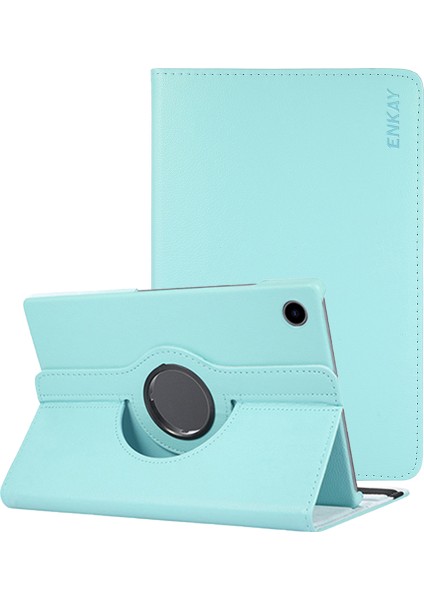Samsung Galaxy Tab A8 10.5 (2021 2022) 360 Derece Dönen Stand Litchi Doku Otomatik Uyandırma uyku Premium Pu Deri Tablet Kılıfı (Yurt Dışından)