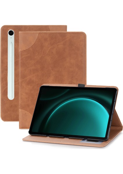Samsung Galaxy Tab S9 Fe Çapraz Doku Kart Yuvaları Pu Deri Çevirin Tablet Kılıfı (Yurt Dışından)