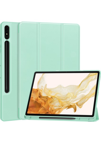 Samsung Galaxy Tab S9 Pu Deri Üç Katlı Stand Akıllı Kalem Yuvası Nane Tablet Kılıfı (Yurt Dışından)