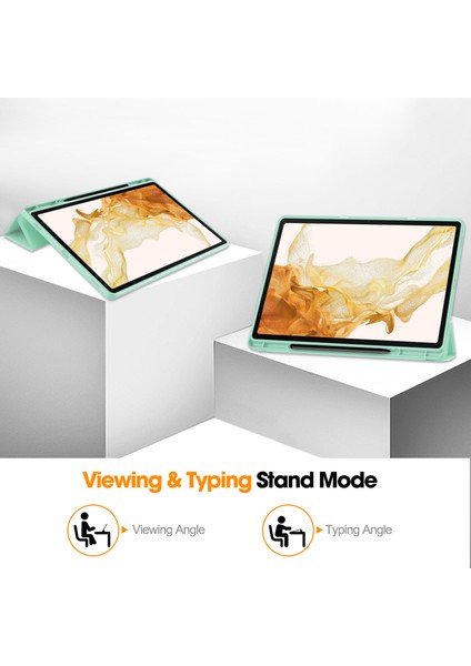 Samsung Galaxy Tab S9 Pu Deri Üç Katlı Stand Akıllı Kalem Yuvası Nane Tablet Kılıfı (Yurt Dışından)
