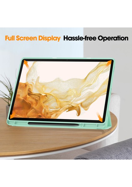 Samsung Galaxy Tab S9 Pu Deri Üç Katlı Stand Akıllı Kalem Yuvası Nane Tablet Kılıfı (Yurt Dışından)