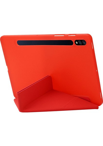 Samsung Galaxy Tab S8 Silikon Deri V Katlama Standı Otomatik Uyandırma uyku Fonksiyonu Tablet Kılıfı (Yurt Dışından) indirimleri