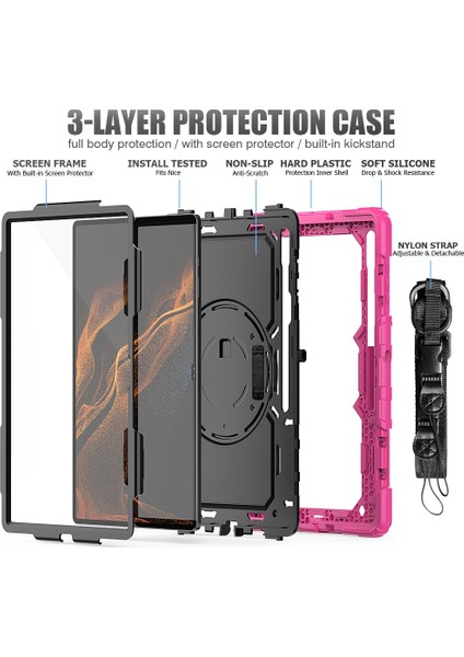 Samsung Galaxy Tab S8 Ultra Wi Fi 14 6 Inç (2022) Pc Silikon Pet Ekran Koruyucu Standı Omuz Askılı Tablet Kılıfı (Yurt Dışından) fırsatları