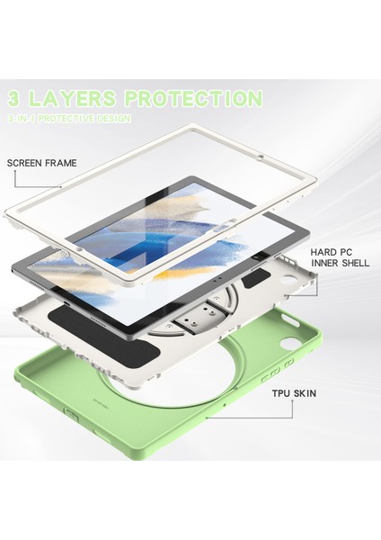 Samsung Galaxy Tab A8 10.5 (2021) A8 10.5 (2022) X200 X205 Pc Silikon Döner El Kayışı Koruyucu Matcha Tablet Kılıfı (Yurt Dışından)