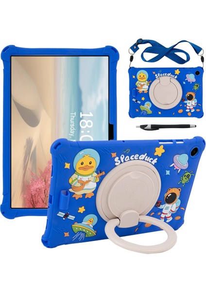 Samsung Galaxy Tab A9 Dönebilen Tekme Standı Sevimli Karikatür Silikon Kordon Tablet Kılıfı (Yurt Dışından)