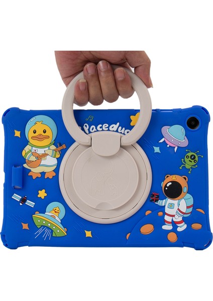 Samsung Galaxy Tab A9 Dönebilen Tekme Standı Sevimli Karikatür Silikon Kordon Tablet Kılıfı (Yurt Dışından)