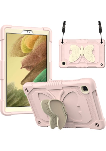 Şekli Kick Stand Kontrastlı Samsung Galaxy Tab A7 Lite Omuz Askılı 8 7 Inç Bej Tablet Kılıfı (Yurt Dışından)