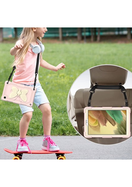 Şekli Kick Stand Kontrastlı Samsung Galaxy Tab A7 Lite Omuz Askılı 8 7 Inç Bej Tablet Kılıfı (Yurt Dışından)