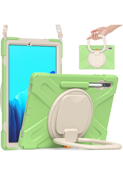 Seashell Digital Samsung Galaxy Tab S9 FE S9 S8 S7 T970 T975 GRASS Green beyaz Pc Silikon 360 Derece Döner Kick Stand Omuz Askılı Tablet Kılıfı (Yurt Dışından)