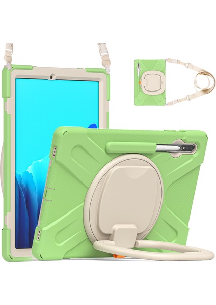 Seashell Digital Samsung Galaxy Tab S9 FE S9 S8 S7 T970 T975 GRASS Green beyaz Pc Silikon 360 Derece Döner Kick Stand Omuz Askılı Tablet Kılıfı (Yurt Dışından)