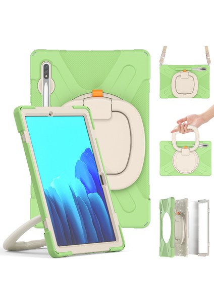 Seashell Digital Samsung Galaxy Tab S9 FE S9 S8 S7 T970 T975 GRASS Green beyaz Pc Silikon 360 Derece Döner Kick Stand Omuz Askılı Tablet Kılıfı (Yurt Dışından)