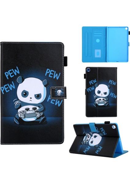 Desen Baskı Çok Açılı Stand Deri Kart Yuvası Samsung Galaxy Tab A 10.1 (2019) T510 T515 PANDA Joystick Tablet Kılıfı (Yurt Dışından)