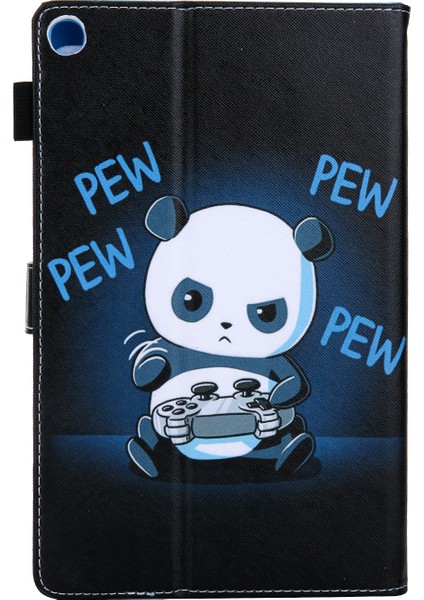 Desen Baskı Çok Açılı Stand Deri Kart Yuvası Samsung Galaxy Tab A 10.1 (2019) T510 T515 PANDA Joystick Tablet Kılıfı (Yurt Dışından)