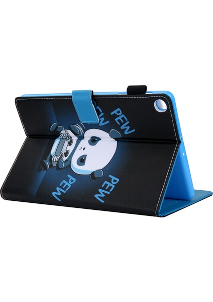 Desen Baskı Çok Açılı Stand Deri Kart Yuvası Samsung Galaxy Tab A 10.1 (2019) T510 T515 PANDA Joystick Tablet Kılıfı (Yurt Dışından)