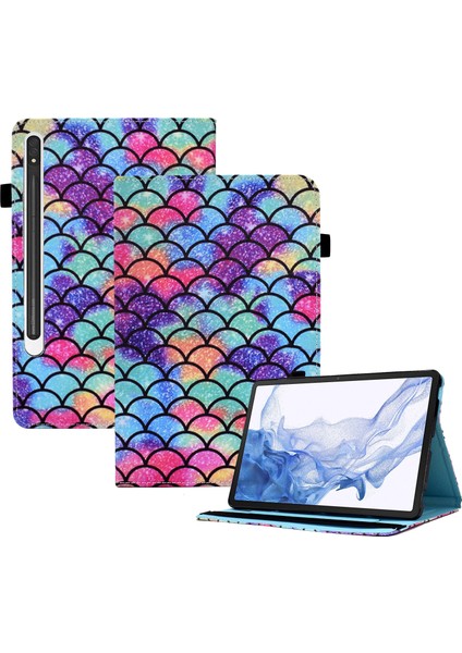 Samsung Galaxy Tab S8 X700 X706 (2022) TAB S7 T870 T875 (2020) Desen Baskı Standı Elastik Bantlı Dalgalı Desenli Tablet Kılıfı (Yurt Dışından)