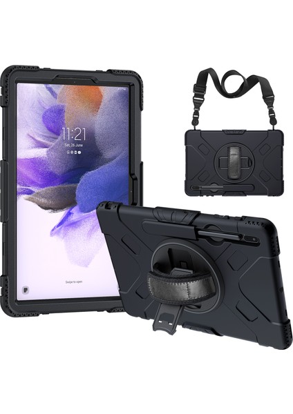 Hibrit Sağlam Düşme Koruma Kalem Tutucu El Kayışı Omuz Askısı Samsung Galaxy Tab S7 Fe Tablet Kılıfı (Yurt Dışından)