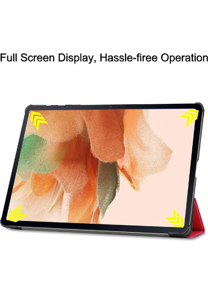 Tam Koruma Kararlı Üç Katlı Stand Standı Deri Samsung Galaxy Tab S7 Fe SM T730 SM T736 Tablet Kılıfı (Yurt Dışından)