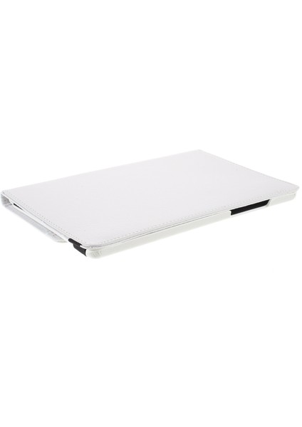 Samsung Galaxy Tab A7 10.4 (2020 2022) 360 Derece Dönen Standlı Elastik Sabitleme Bantlı Arkada Orta Boş Deri Beyaz Tablet Kılıfı (Yurt Dışından)
