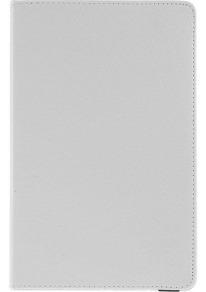 Samsung Galaxy Tab A7 10.4 (2020 2022) 360 Derece Dönen Standlı Elastik Sabitleme Bantlı Arkada Orta Boş Deri Beyaz Tablet Kılıfı (Yurt Dışından)