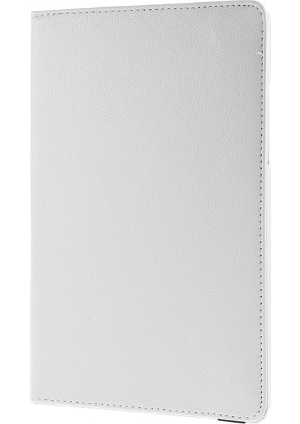 Samsung Galaxy Tab A7 10.4 (2020 2022) 360 Derece Dönen Standlı Elastik Sabitleme Bantlı Arkada Orta Boş Deri Beyaz Tablet Kılıfı (Yurt Dışından)