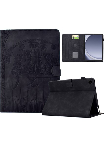 Samsung Galaxy Tab A9 Kediler Baskılı Pu Deri Kart Yuvaları Tablet Kılıfı (Yurt Dışından)