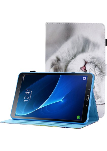 Samsung Galaxy Tab A 10.1 (T580 T585) Anti Drop Deri Dikişli Manyetik Kapatma Standı Kart Yuvaları Tablet Kılıfı (Yurt Dışından)