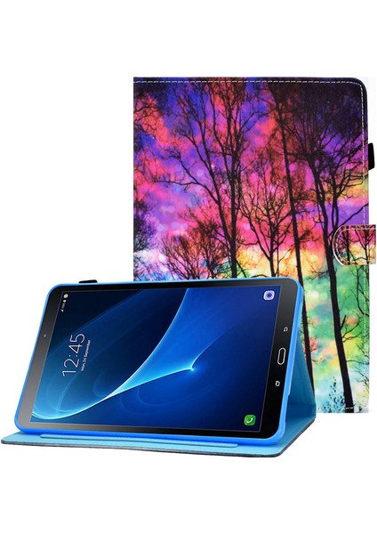 Samsung Galaxy Tab A 10.1 (T580 T585) Pu Deri Dikiş Manyetik Kapatma Kart Yuvaları Standı Tablet Kılıfı (Yurt Dışından)