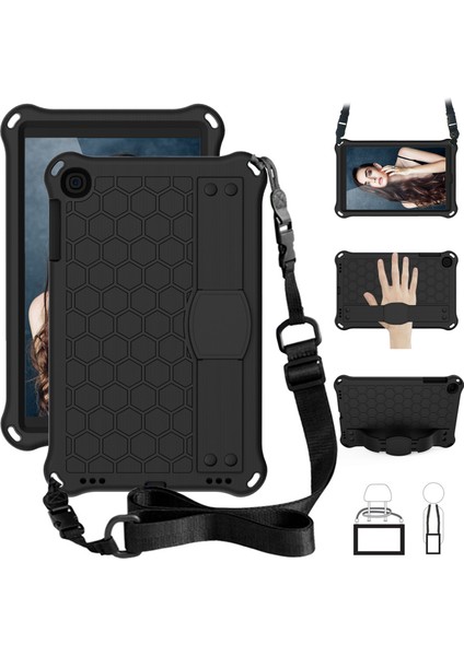 Petek Dokulu Eva Hibrit Samsung Galaxy Tab A 10.1 (2019) Omuz Askılı SM T510 T515 SIYAH Tablet Kılıfı (Yurt Dışından)