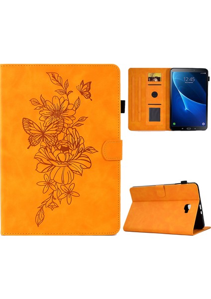 Samsung Galaxy Tab A 10.1T580 T585 Pu Deri Çiçek Desen Baskılı Koruyucu Stand Kart Sahibinin Haki Tablet Kılıfı (Yurt Dışından)