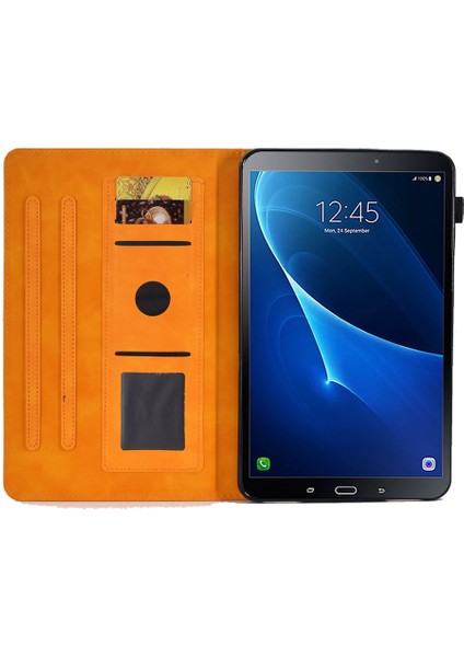 Samsung Galaxy Tab A 10.1T580 T585 Pu Deri Çiçek Desen Baskılı Koruyucu Stand Kart Sahibinin Haki Tablet Kılıfı (Yurt Dışından)