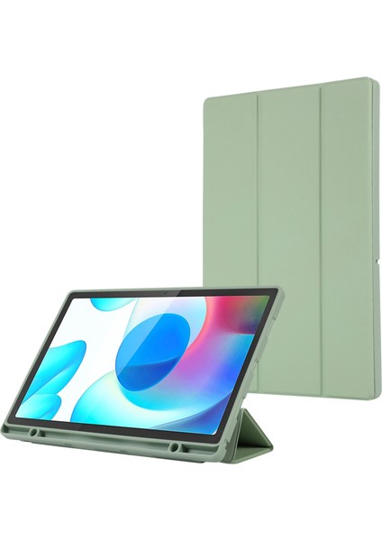 Samsung Galaxy Tab A9 Üç Katlı Stand Pu Deri Kalem Yuvası Matcha Tablet Kılıfı (Yurt Dışından)