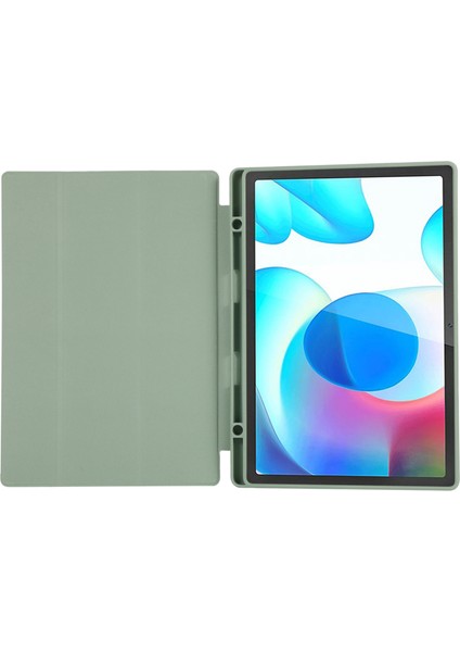 Samsung Galaxy Tab A9 Üç Katlı Stand Pu Deri Kalem Yuvası Matcha Tablet Kılıfı (Yurt Dışından)