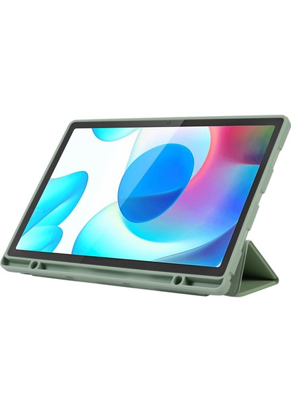 Samsung Galaxy Tab A9 Üç Katlı Stand Pu Deri Kalem Yuvası Matcha Tablet Kılıfı (Yurt Dışından)