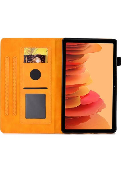 Samsung Galaxy Tab A7 10.4 (2020 2022) T500 Solmaya Karşı Baskılı Desenli Deri Kart Yuvaları Stand Haki Tablet Kılıfı (Yurt Dışından)