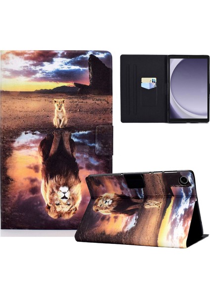 Samsung Galaxy Tab A9 Kart Tutucu Çizilmez Pu Tpu Aslan Leopar Tablet Kılıfı (Yurt Dışından)