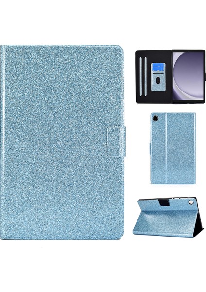 Samsung Galaxy Tab A9 Parıltılı Pu Deri Kart Yuvaları Standı Koruyucu Tablet Kılıfı (Yurt Dışından)