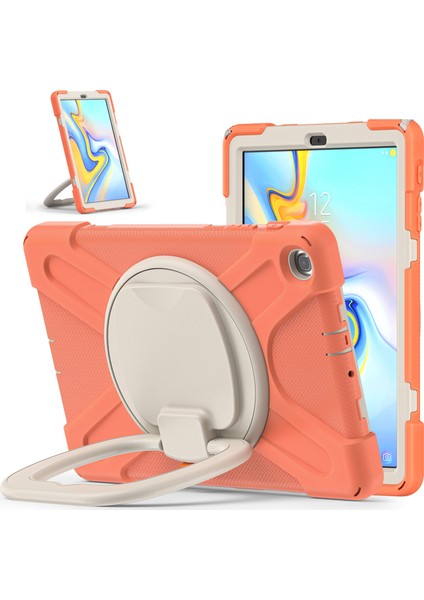 Darbeye Dayanıklı Tablet Kılıfı Pc + Silikon 360 Derece Dönebilen Kick Stand Kılıfı Samsung Galaxy Tab A 10.1 (2019) SM-T510 (WI-FI)/SM-T515 (Lte)-Turuncu/beyaz (Yurt Dışından)