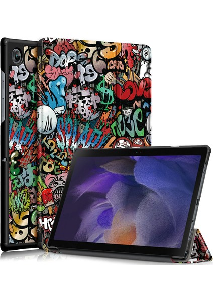 Desen Baskı Üç Katlı Stand Sert Pc Yumuşak Pu Deri Koruyucu Samsung Galaxy Tab A7 Lite 8.7 Inç SM T220 (Wi Fi) Graffiti Tablet Kılıfı (Yurt Dışından)