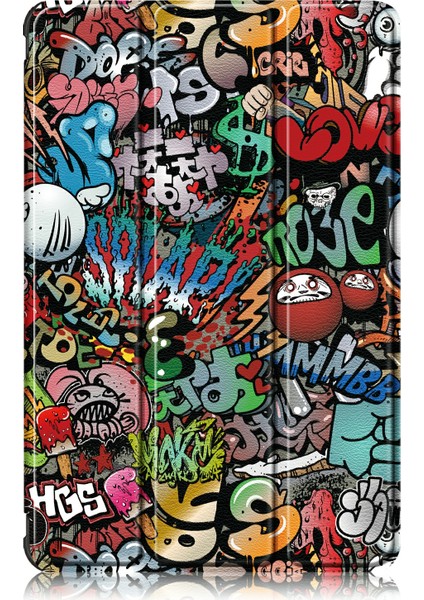 Desen Baskı Üç Katlı Stand Sert Pc Yumuşak Pu Deri Koruyucu Samsung Galaxy Tab A7 Lite 8.7 Inç SM T220 (Wi Fi) Graffiti Tablet Kılıfı (Yurt Dışından)