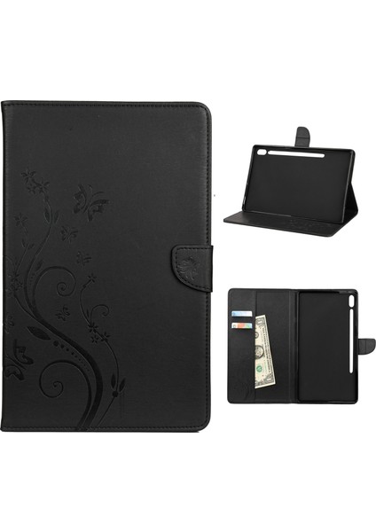 Baskı Çiçek Cüzdan Deri Çevirme Samsung Galaxy Tab S6 T860 T865 SIYAH Tablet Kılıfı (Yurt Dışından)