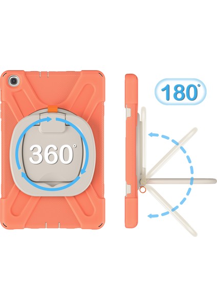 Darbeye Dayanıklı Tablet Kılıfı Pc + Silikon 360 Derece Dönebilen Kick Stand Kılıfı Samsung Galaxy Tab A 10.1 (2019) SM-T510 (WI-FI)/SM-T515 (Lte)-Turuncu/beyaz (Yurt Dışından) modelleri